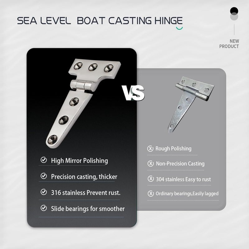 Laorde 316 Stainless Steel T Hinges Marine Grade Heavy Duty Boat Hatch Hinge Casting Cabinet Hardware Door Hinge with Screws - Image 4